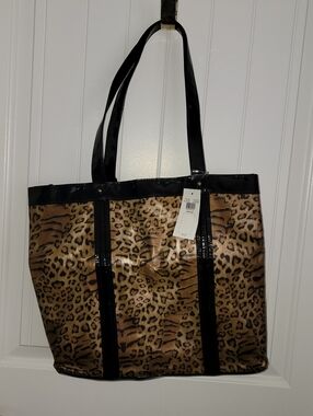 NWT Lord & Taylor Leopard Print Tote Bag plastic coated